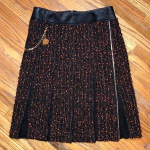 Per se,  brown skirt leather wool pleated tweed XS